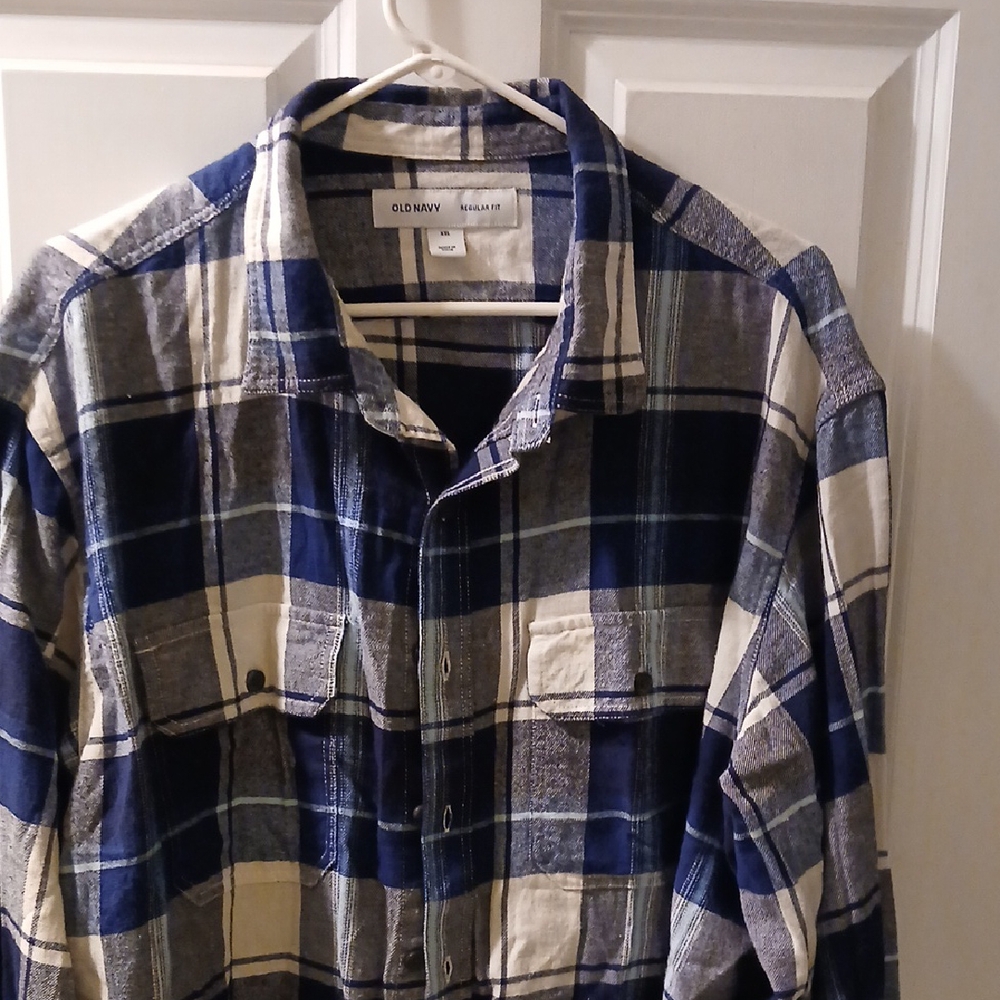 Old Navy Navy and Cream Plaid Men's Shirt
